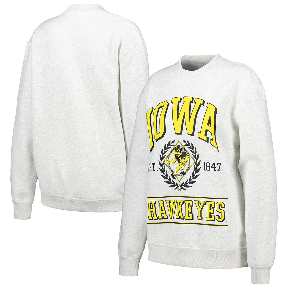 Women's Established & Co. Ash Iowa Hawkeyes Logo Pullover Sweatshirt