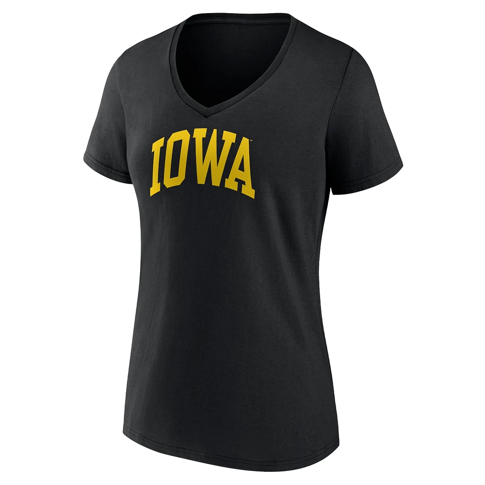 T-shirt noir à col en V Fanatics pour femmes, Iowa Hawkeyes Basic Arch