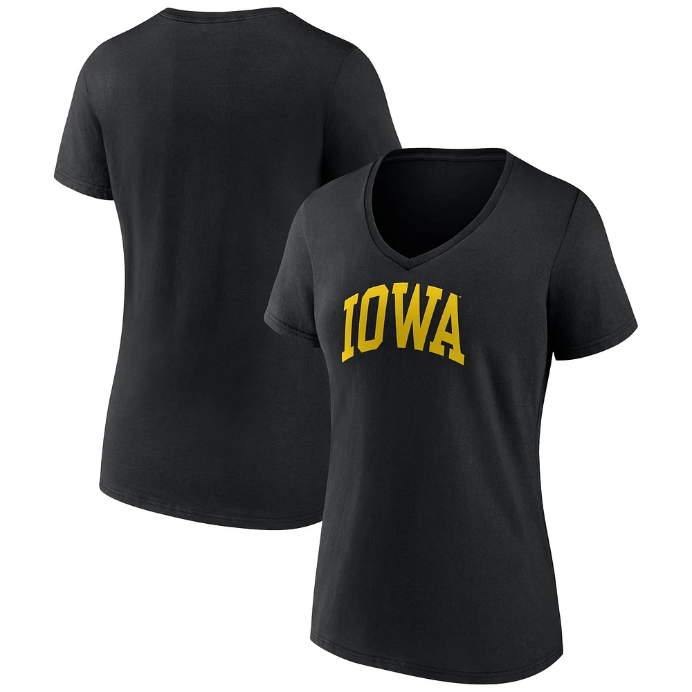 T-shirt noir à col en V Fanatics pour femmes, Iowa Hawkeyes Basic Arch