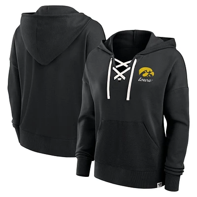 Women's Fanatics Black Iowa Hawkeyes Heritage Original Script Lace-Up Pullover Hoodie