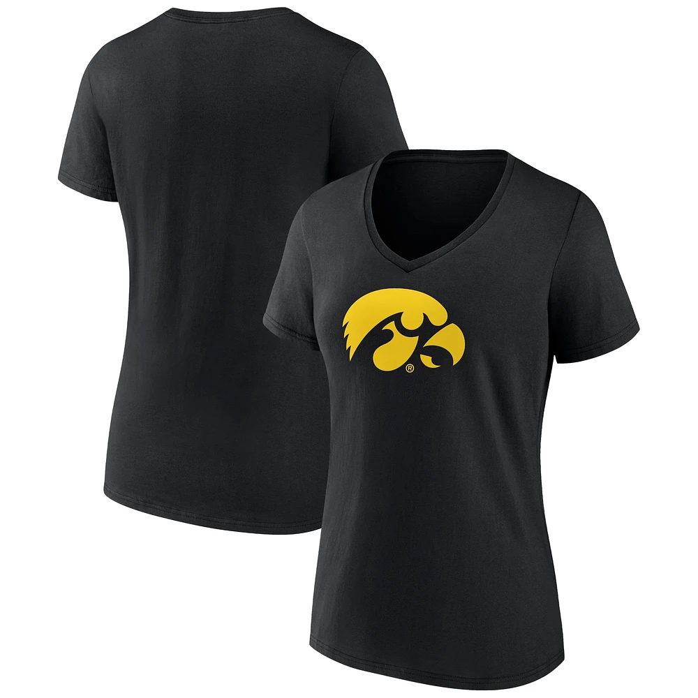 T-shirt col en V avec logo Iowa Hawkeyes noir pour femme Fanatics