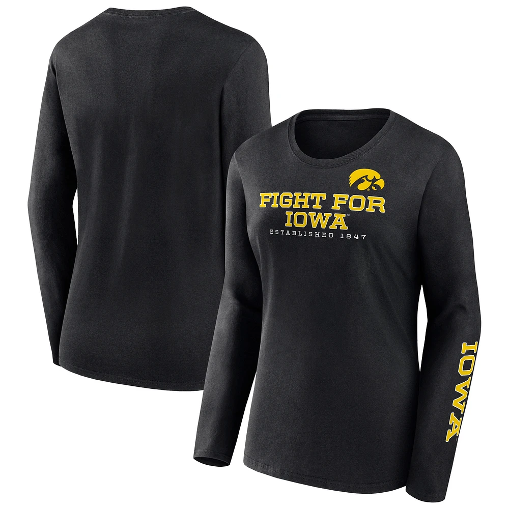 T-shirt noir Fanatics Iowa Hawkeyes Rally Cry 2-Hit pour femmes