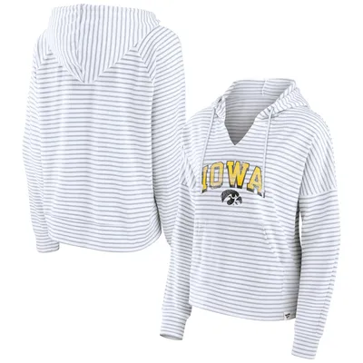 Iowa Hawkeyes Fanatics Branded Women's Striped Notch Neck Pullover Hoodie - White