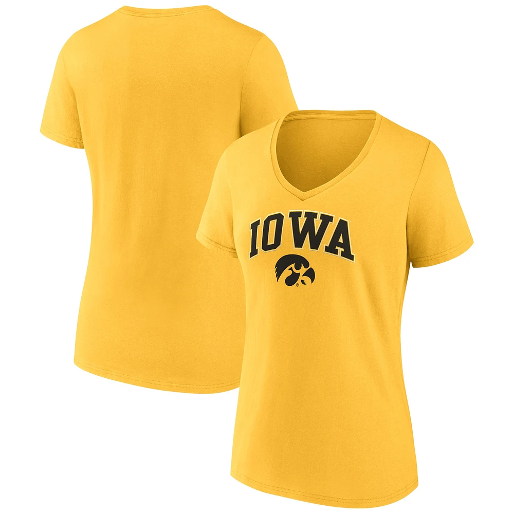 T-shirt à col en V Fanatics Gold Iowa Hawkeyes Campus pour femmes