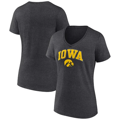 Women's Fanatics Heather Charcoal Iowa Hawkeyes Campus V-Neck T-Shirt