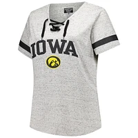 Women's Fanatics Heather Gray Iowa Hawkeyes Plus Lace-Up V-Neck T-Shirt