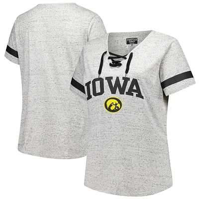 T-shirt à lacets et col en V pour femmes Fanatics Heather Gray Iowa Hawkeyes grande taille