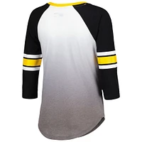 T-shirt G-III 4Her by Carl Banks pour femme blanc/noir Iowa Hawkeyes Lead Off Ombre Raglan à manches 3/4 et col en V