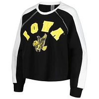 Sweat-shirt court Gameday Couture pour femmes, Iowa Hawkeyes Blindside Raglan, noir