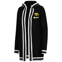 Women's Gameday Couture Black Iowa Hawkeyes One More Round Tri-Blend Striped Hooded Cardigan Sweater