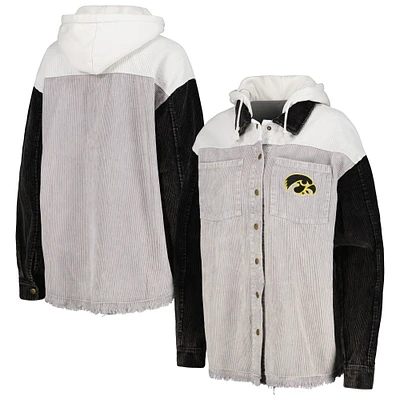 Veste à capuche bouton-pression en velours côtelé vintage Gameday Couture pour femmes, Iowa Hawkeyes, gris