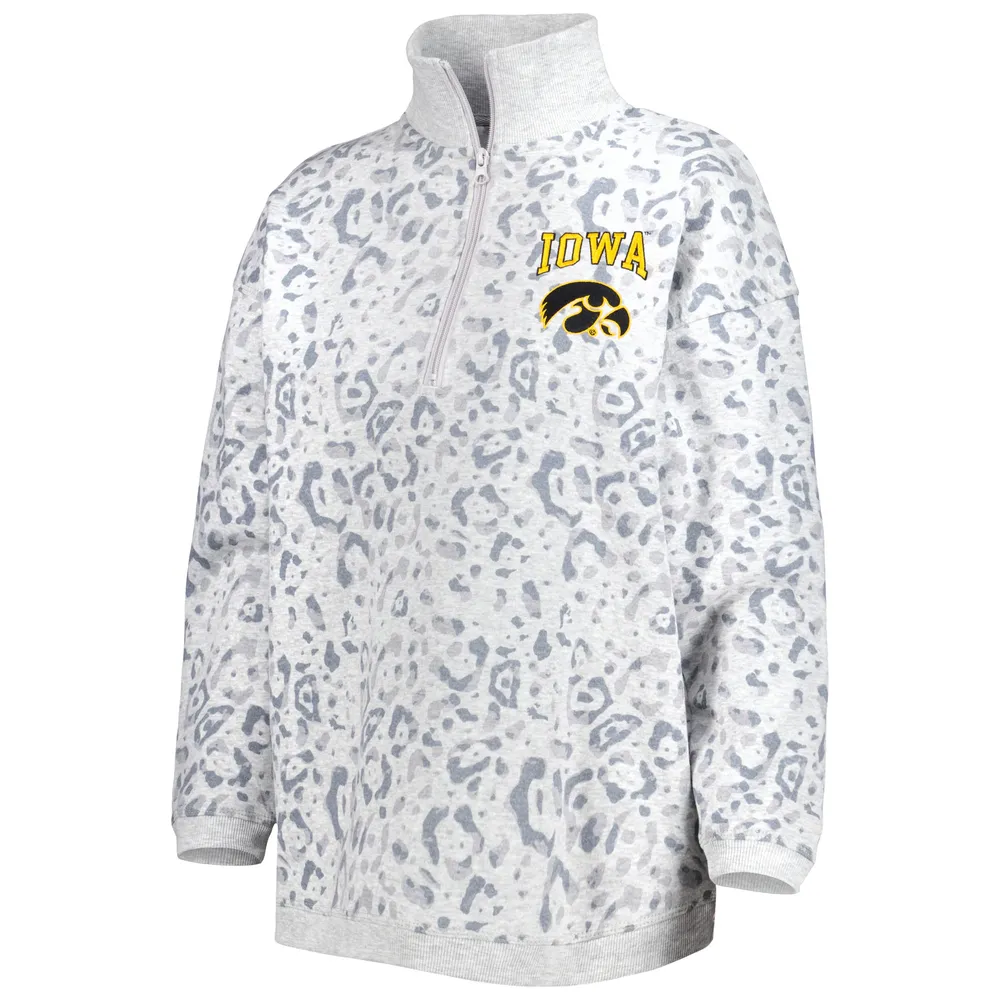 Sweat Gameday Couture gris chiné Iowa Hawkeyes léopard quart zippé pour femme