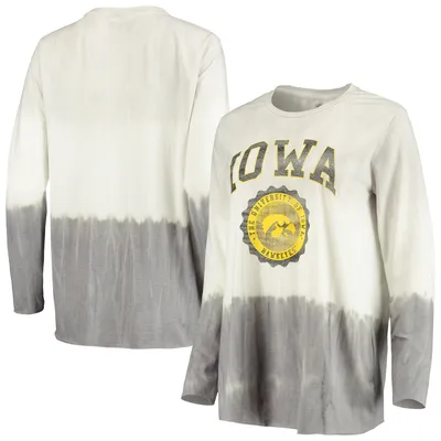 Iowa Hawkeyes Gameday Couture Women's High Line Tiered Dip-Dye Long Sleeve Tri-Blend T-Shirt - White/Gray