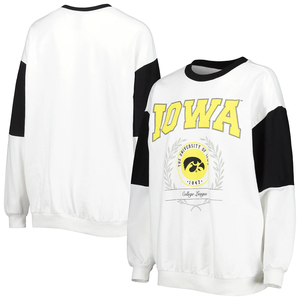 Women's Gameday Couture White Iowa Hawkeyes It's A Vibe Dolman Pullover Sweatshirt