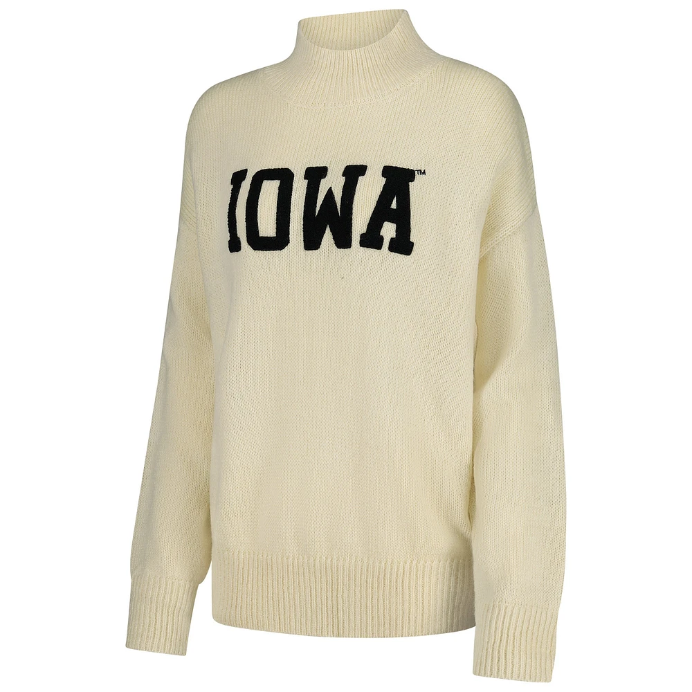 Women's Gameday Social  Cream Iowa Hawkeyes Oversized Varsity Sweater