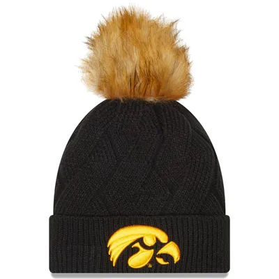 Iowa Hawkeyes New Era Women's Snowy Cuffed Knit Hat with Pom - Black
