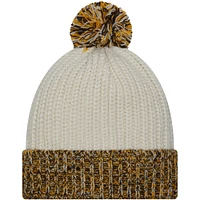 Bonnet en tricot à revers frais Iowa Hawkeyes New Era crème avec pompon pour femme