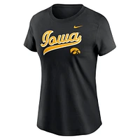 T-shirt Nike noir pour femme avec inscription locale des Iowa Hawkeyes