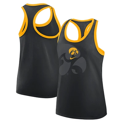 Débardeur Nike noir Iowa Hawkeyes Primetime Racerback Tri-Blend Performance pour femme