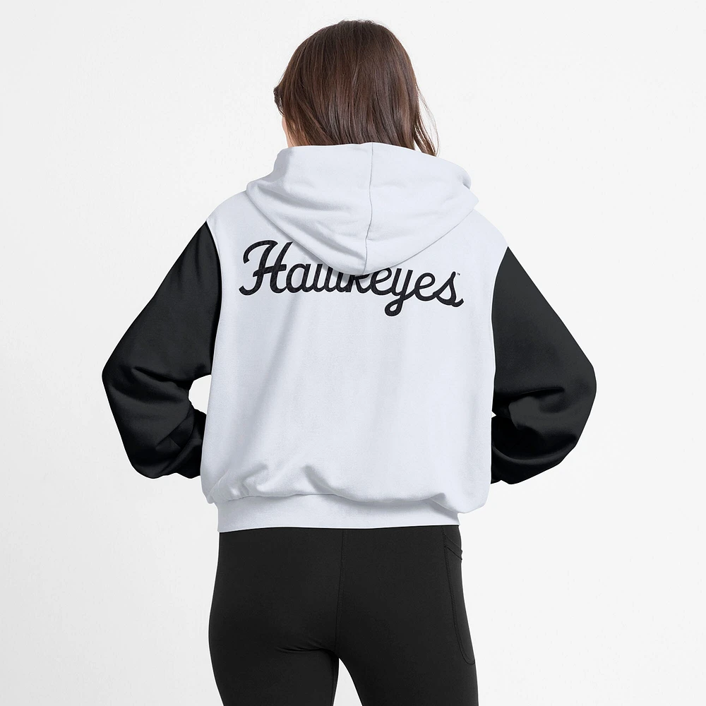 Sweat à capuche court Nike Iowa Hawkeyes blanc pour femme, zippé et imprimé color-block Beyond Capability