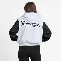 Sweat à capuche court Nike Iowa Hawkeyes blanc pour femme, zippé et imprimé color-block Beyond Capability