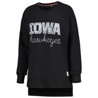 Women's Pressbox Black Iowa Hawkeyes Steamboat Animal Print Raglan Pullover Sweatshirt