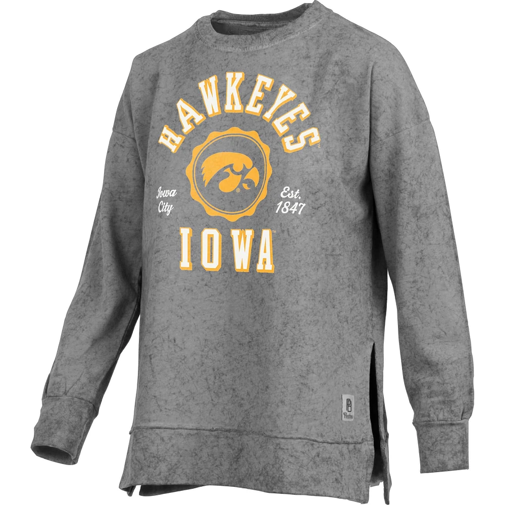 Women's Pressbox Black Iowa Hawkeyes Sun Washed Bishop Pullover Sweatshirt