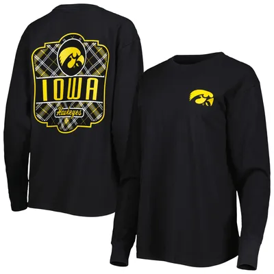 Iowa Hawkeyes Pressbox Women's Valencia Plaid 2-Hit Long Sleeve T-Shirt - Black