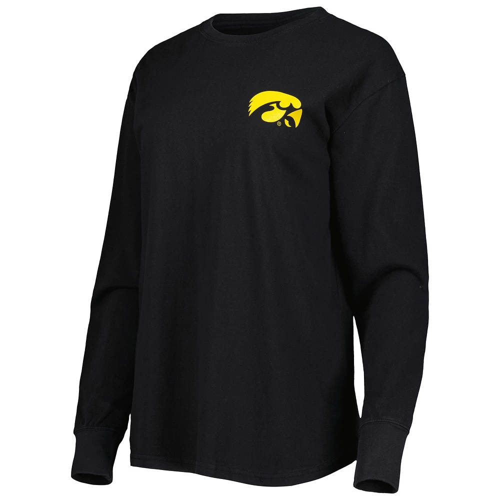 Women's Pressbox Black Iowa Hawkeyes Valencia Plaid 2-Hit Long Sleeve T-Shirt