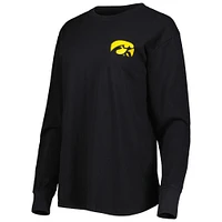 Women's Pressbox Black Iowa Hawkeyes Valencia Plaid 2-Hit Long Sleeve T-Shirt