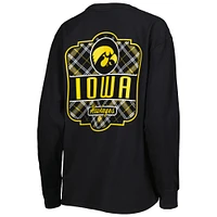 Women's Pressbox Black Iowa Hawkeyes Valencia Plaid 2-Hit Long Sleeve T-Shirt