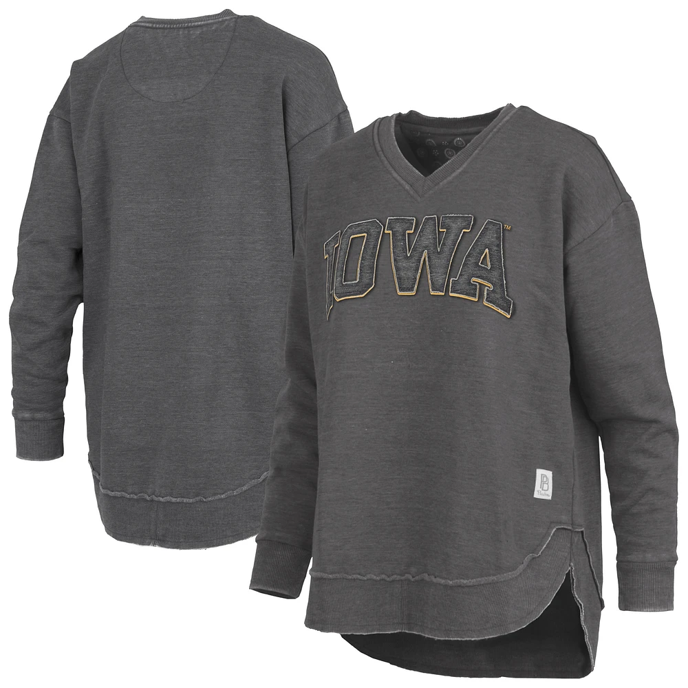 Women's Pressbox  Black Iowa Hawkeyes Westin Poncho V-Neck Pullover Sweatshirt