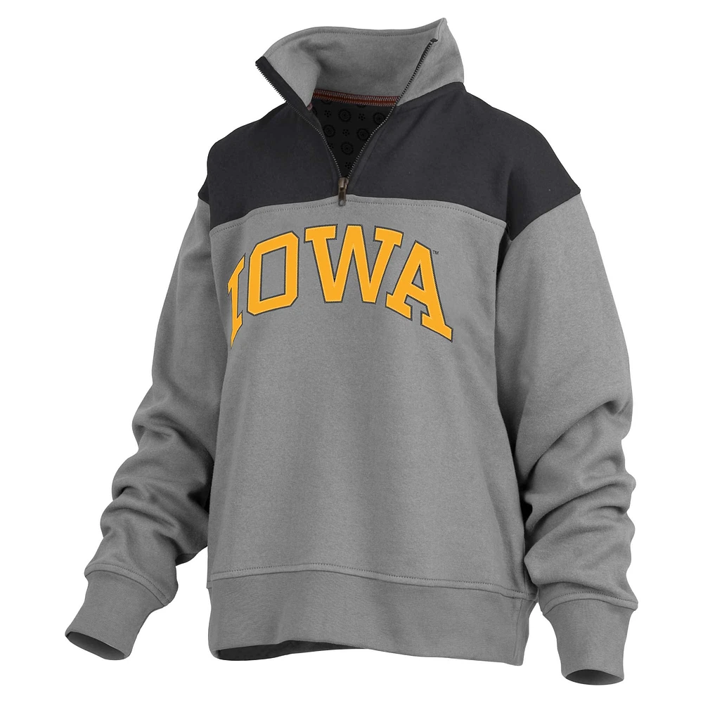 Veste en polaire à quart de zip Pressbox gris Iowa Hawkeyes Avon pour femmes