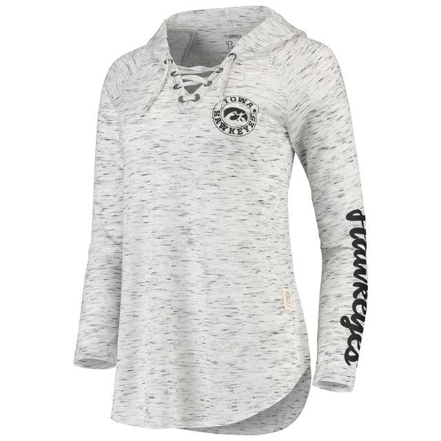 T-shirt à manches longues et col en V lacets gris Pressbox Iowa Hawkeyes pour femmes