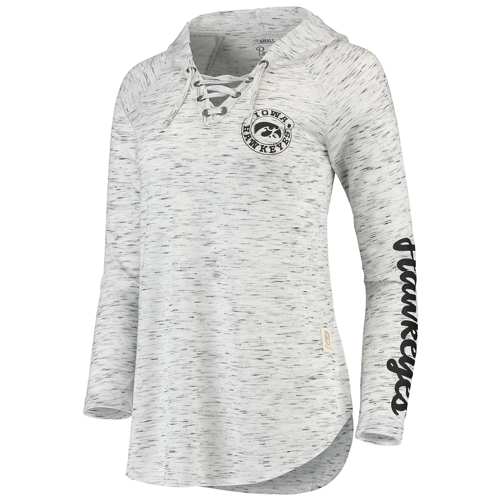 Women's Pressbox Gray Iowa Hawkeyes Space Dye Lace-Up V-Neck Long Sleeve T-Shirt
