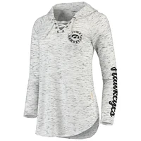 Women's Pressbox Gray Iowa Hawkeyes Space Dye Lace-Up V-Neck Long Sleeve T-Shirt