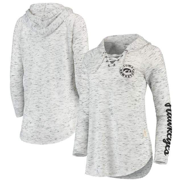 T-shirt à manches longues et col en V lacets gris Pressbox Iowa Hawkeyes pour femmes