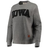 Women's Pressbox Heather Charcoal Iowa Hawkeyes Moose Quilted Pullover Sweatshirt