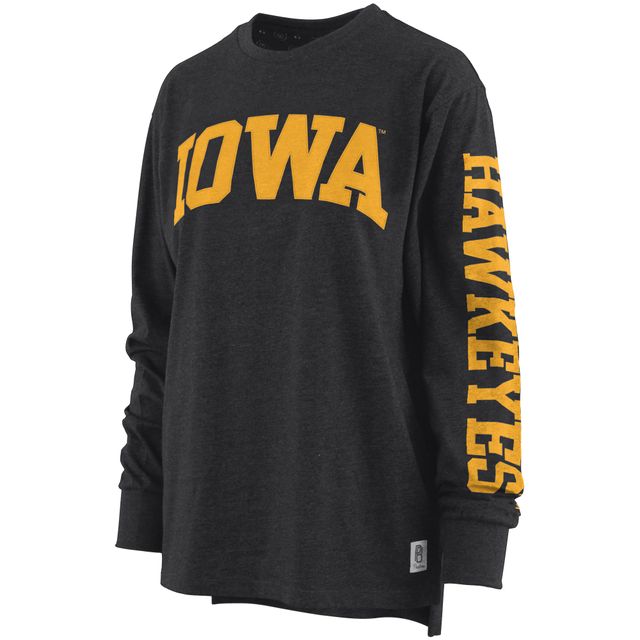 T-shirt à manches longues Pressbox pour femme noir chiné Iowa Hawkeyes Two-Hit Canyon