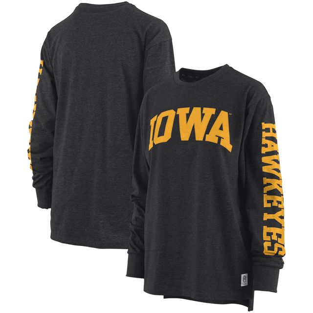 T-shirt à manches longues Pressbox pour femme noir chiné Iowa Hawkeyes Two-Hit Canyon