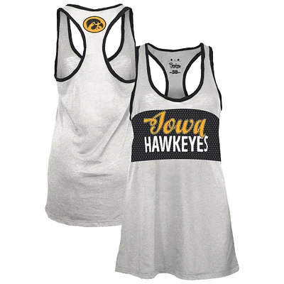 Women's Pressbox White/Black Iowa Hawkeyes Tracy Racerback Burnout Tank Top