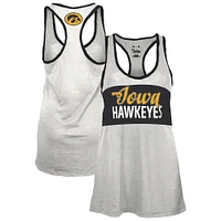 Women's Pressbox White/Black Iowa Hawkeyes Tracy Racerback Burnout Tank Top