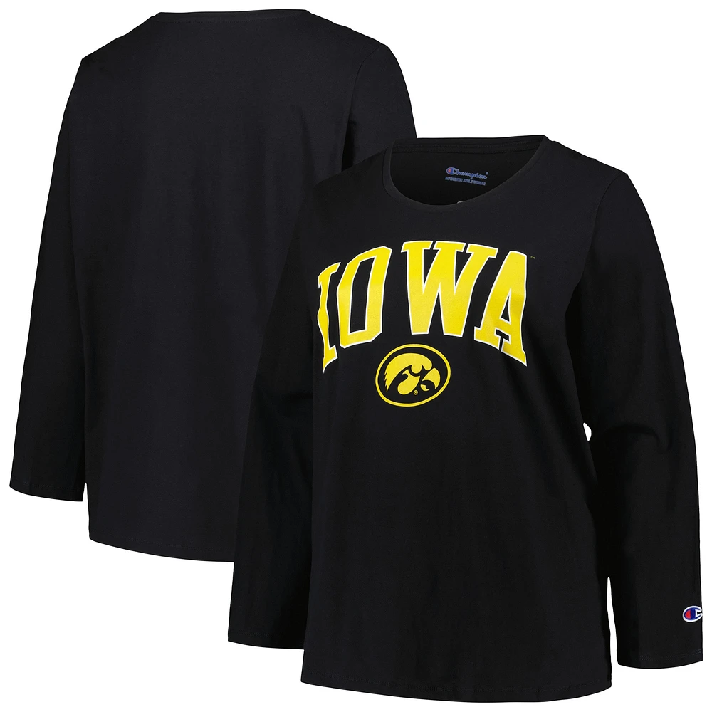 Women's Profile Black Iowa Hawkeyes Plus Arch Over Logo Scoop Neck Long Sleeve T-Shirt