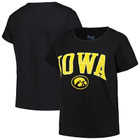 T-shirt noir à encolure dégagée pour femmes Profile Black Iowa Hawkeyes, grande taille, avec logo arqué