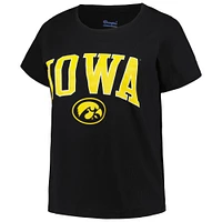 T-shirt noir à encolure dégagée pour femmes Profile Black Iowa Hawkeyes, grande taille, avec logo arqué