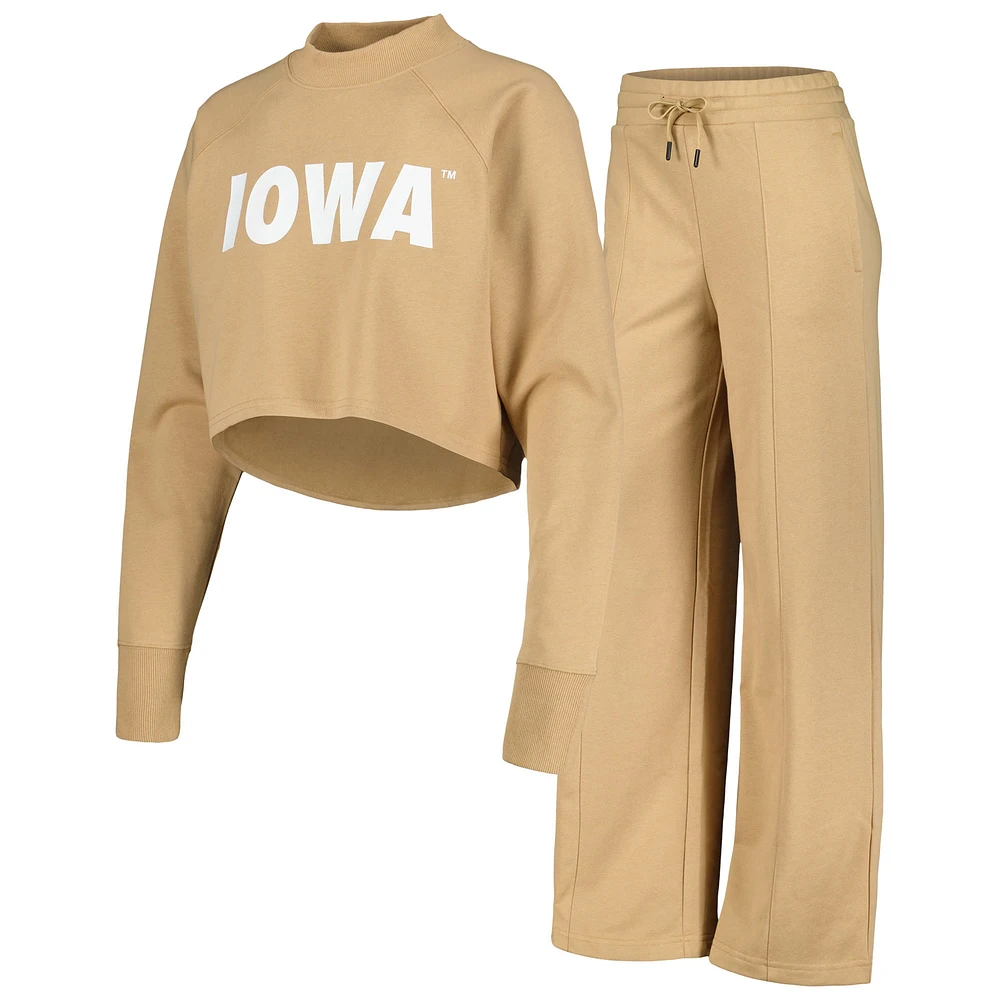 V106224 Iowa Ensemble de survêtement Luxe 23 Lounge Crop Crew LS et jambe large pour femme BEDLADSLP