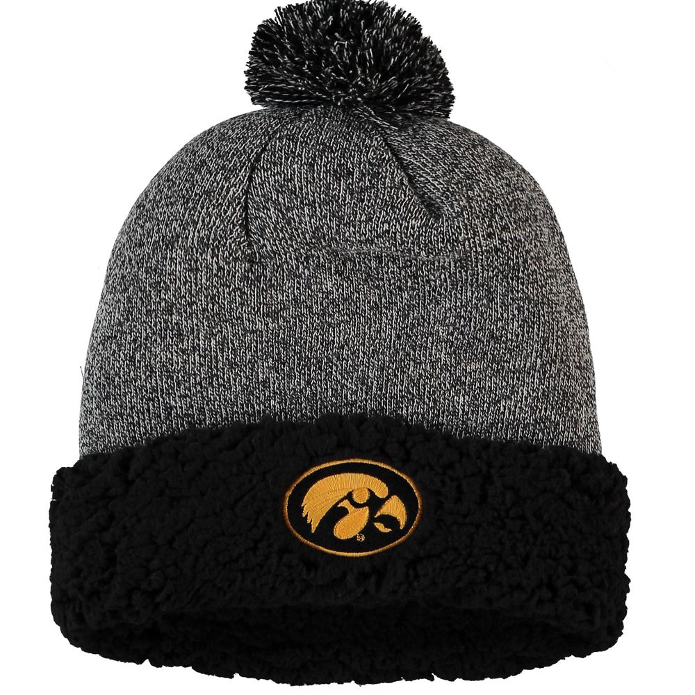 Women's Top of the World Black Iowa Hawkeyes Snug Cuffed Knit Hat with Pom