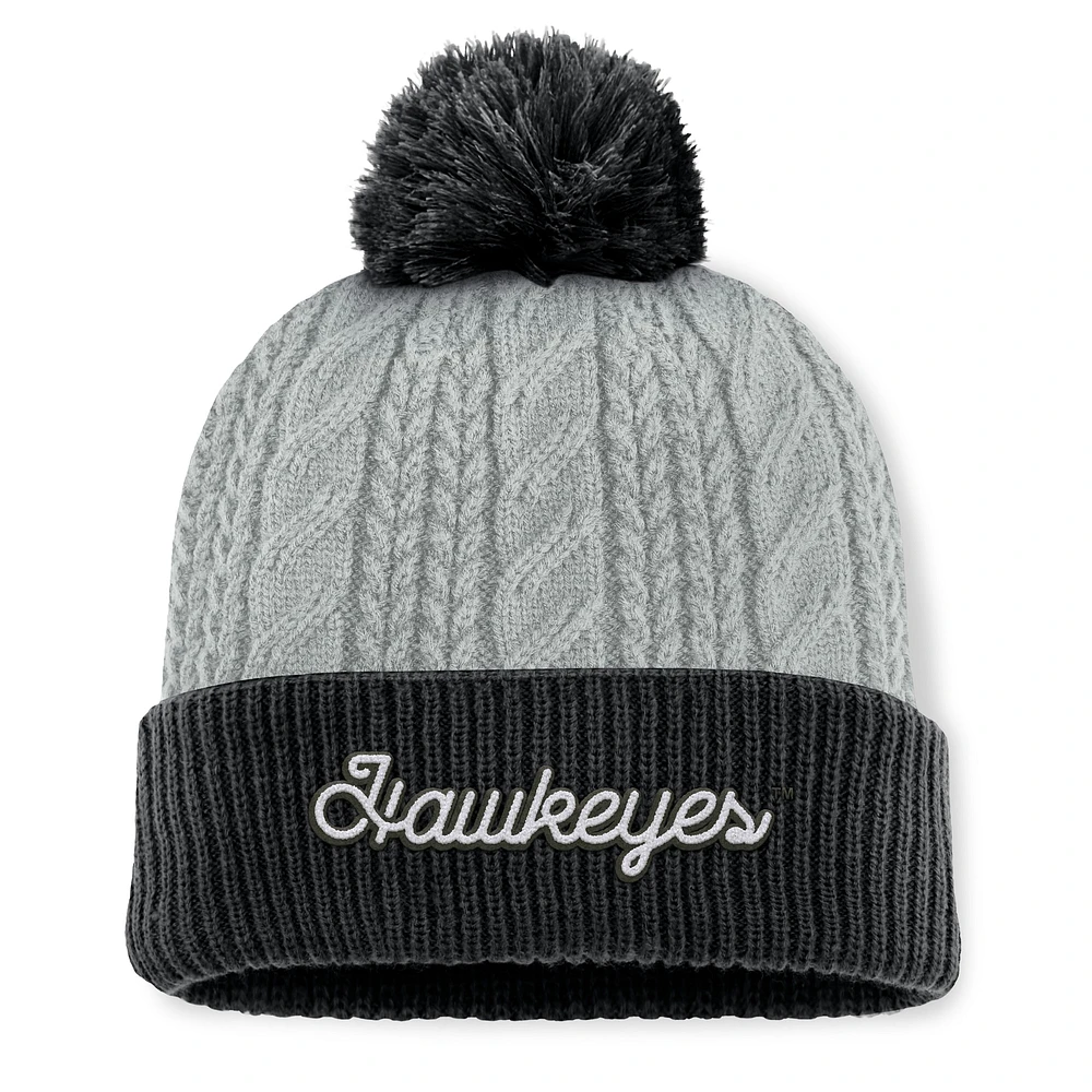 Women's Top of the World Gray/Black Iowa Hawkeyes Becca Cuffed Knit Hat with Pom