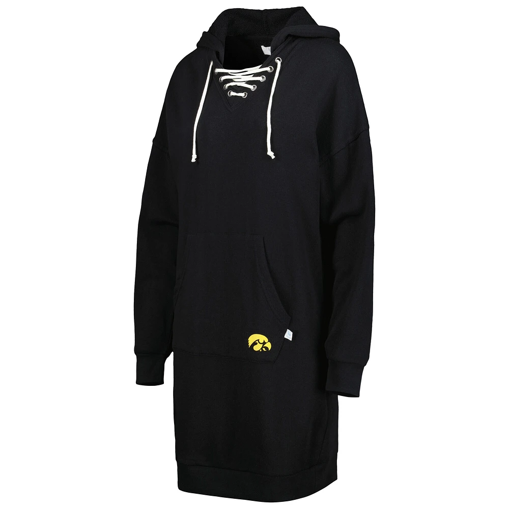 Women's Touch Black Iowa Hawkeyes Quick Pass Lace-Up V-Neck Hoodie Dress