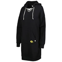 Women's Touch Black Iowa Hawkeyes Quick Pass Lace-Up V-Neck Hoodie Dress